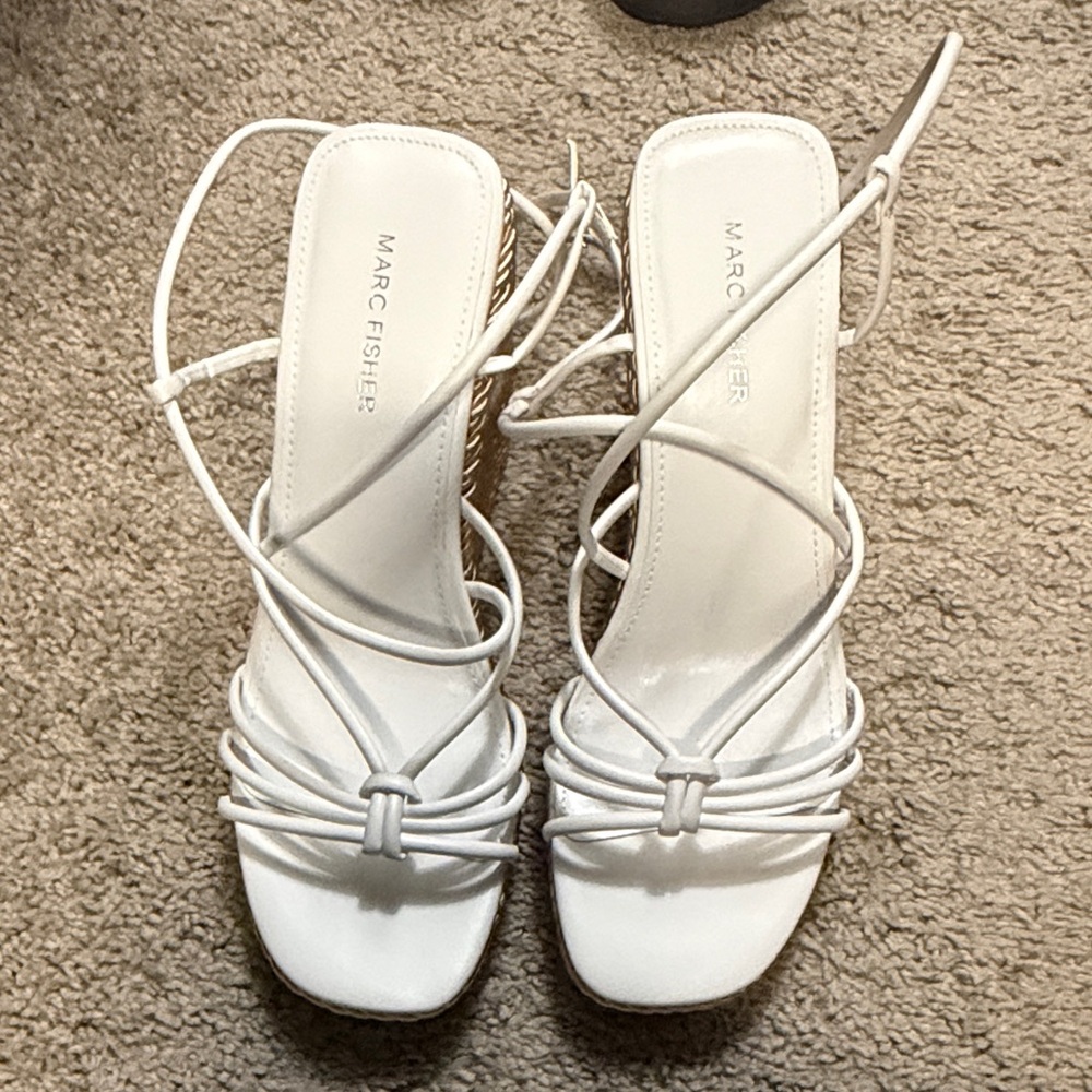 Marc Fisher White Multi-Strap Square-Toe Heels